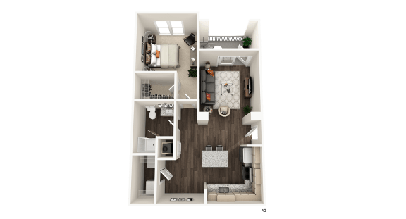 1 bedroom 1 bathroom A2 Floor Plan at The Crest at Acworth, Georgia