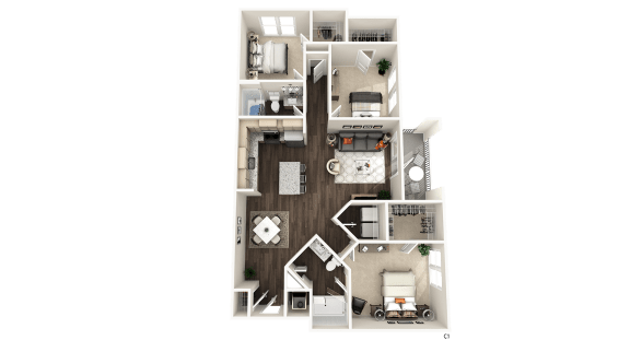 3 bedroom 2 bathroom C1 Floor Plan at The Crest at Acworth, Acworth, GA