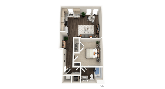 1 bedroom 1 bathroom Studio Floor Plan at The Crest at Acworth, Georgia, 30102
