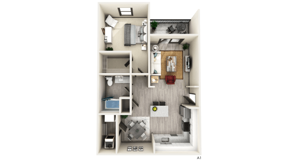 1 BED 1 BATH  A1 Floor Plan at The Crest at Naples, Florida