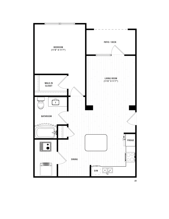 1 bedroom 1 bath A1 Floor Planat The Crest at South Point, McDonough Georgia