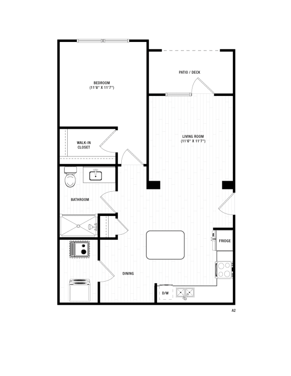 1 bed 1 bathroom A2 Floor Plan at The Crest at South Point, McDonough, 30253
