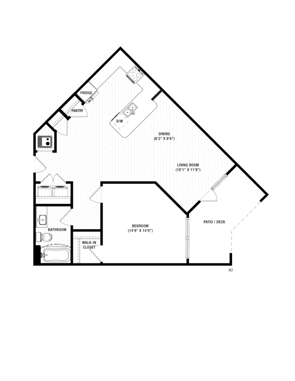 1 bedroom 1 bath A3 Floor Planat The Crest at South Point, McDonough, 30253