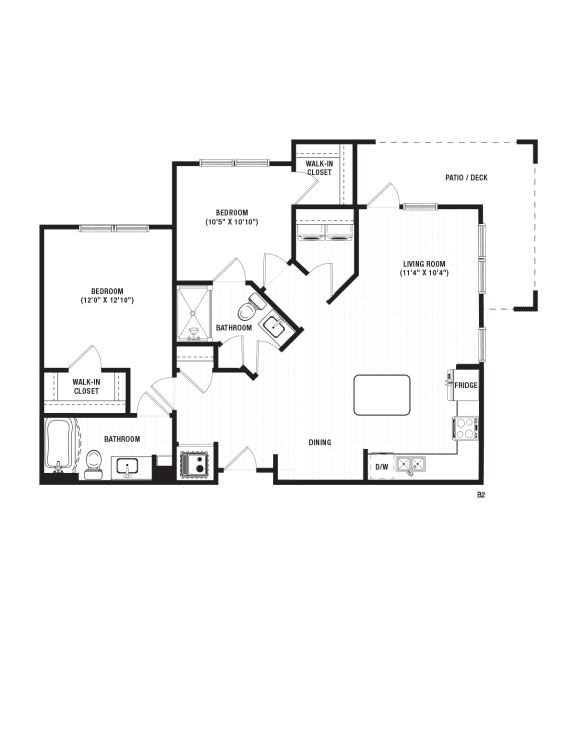 2 bedroom 2 bath B2 Floor Plan at The Crest at South Point, Georgia, 30253