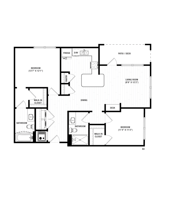 2 bedroom 2 bath B3 Floor Plan at The Crest at South Point, McDonough Georgia