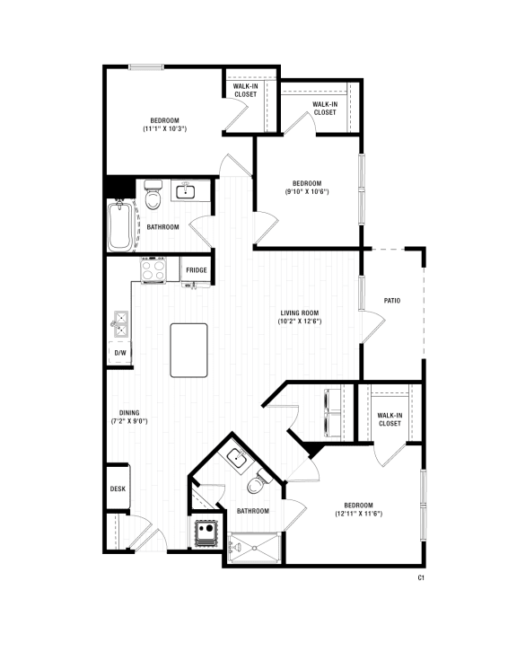3 bed 2 bathroom  C1 Floor Planat The Crest at South Point, McDonough, 30253