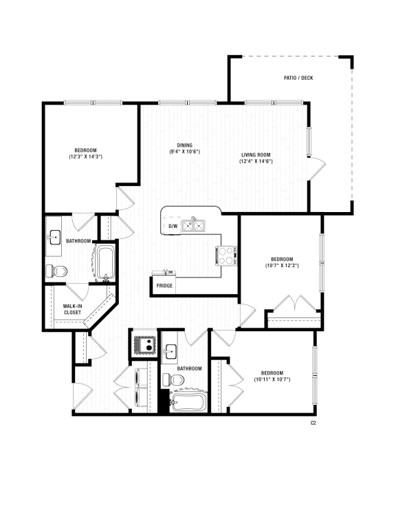 3 bed 2 bath C2 Floor Plan at The Crest at South Point, Georgia, 30253