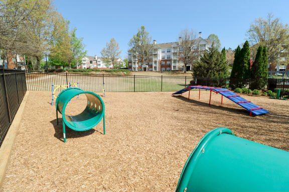 our apartments showcase a dog park with a playground
