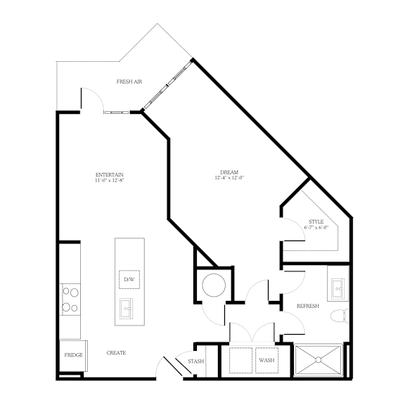 1 Bed 1 Bath Floorplan V at District on the Etowah Apartments, Canton, GA 30114