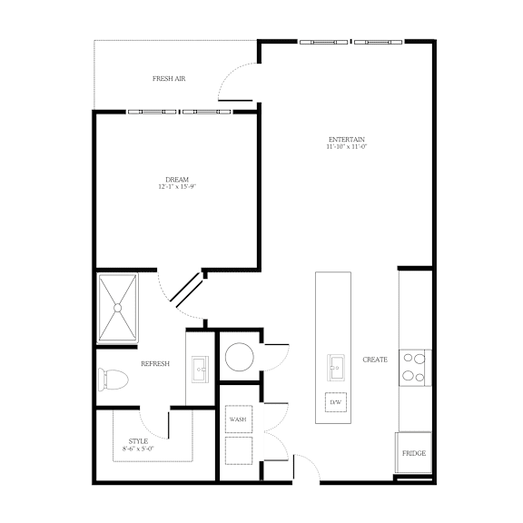 1 Bed 1 Bath Floorplan u at District on the Etowah Apartments, Canton, GA