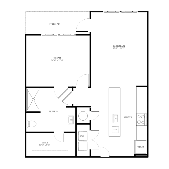 1 Bed 1 Bath Floorplan s at District on the Etowah Apartments, Canton, 30114