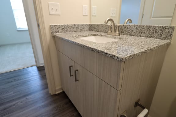 a bathroom with a sink and a mirror at The Crest at Acworth, Acworth, GA, 30102