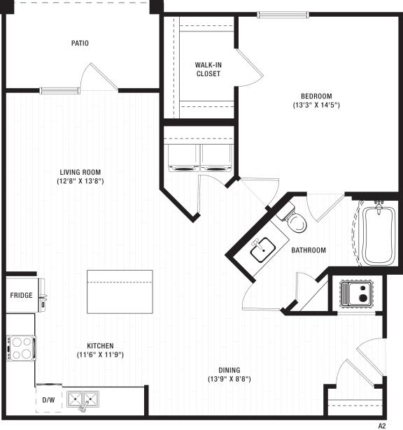 1 bedroom 1 bathroomA2 Floor PlanA2 Floor Plan at The Crest at Naples, Naples, 34113