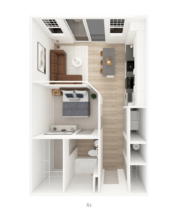 1 Bed 1 Bath Floorplan at District on the Etowah Apartments, Canton