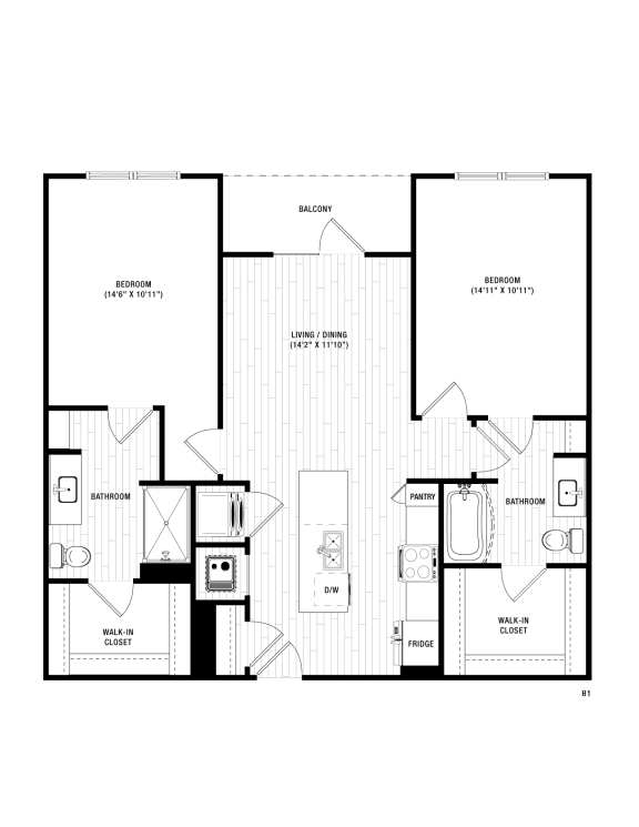 B1 Floor Plan at District at Riverside Apartments, Chattanooga, 37406