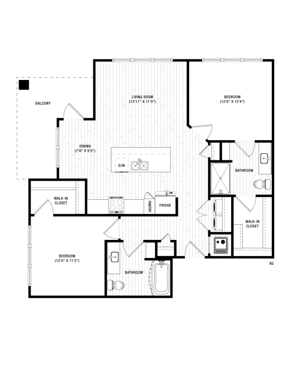 B2 Floor Plan at District at Riverside Apartments, Chattanooga, Tennessee