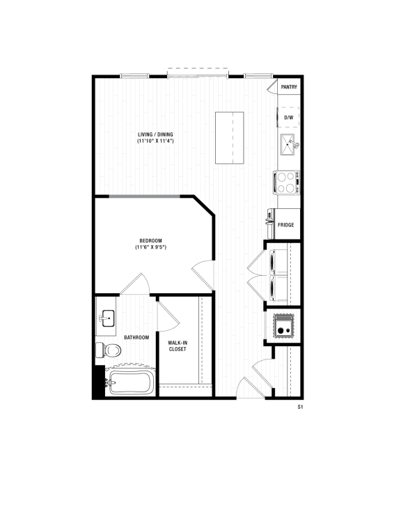 S1 Floor Plan at District at Riverside Apartments, Chattanooga, TN