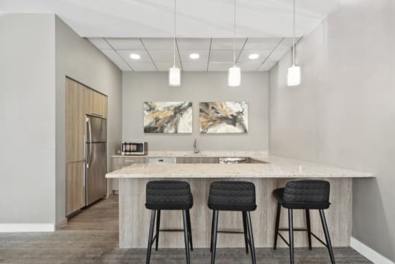 Clubhouse kitchen at HighPoint apartments in Quincy, MA