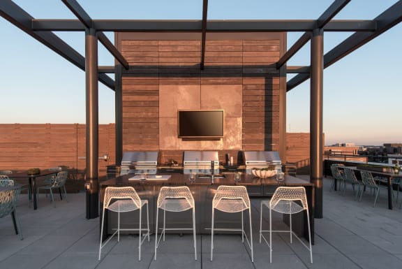 Roof Deck with Outdoor Kitchen with Grill Stations and Alfresco Dining, Outdoor Living Room and Stunning DC City Views at Berkshire 15, Washington