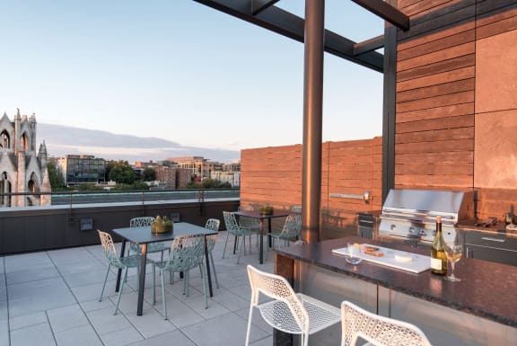 Roof Deck with Outdoor Kitchen with Grill Stations and Alfresco Dining, Outdoor Living Room and Stunning DC City Views at Berkshire 15, Washington, Washington