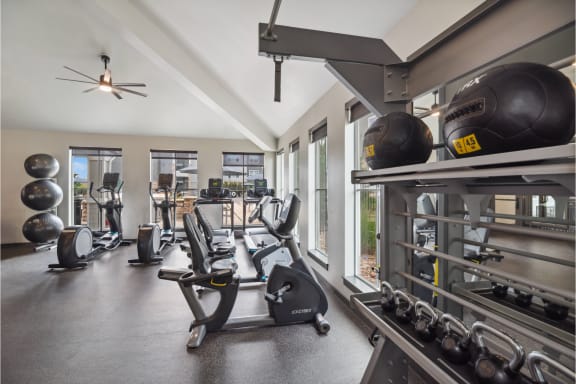 fitness center with cardio and strength training equipment at Carrick Bend apartments