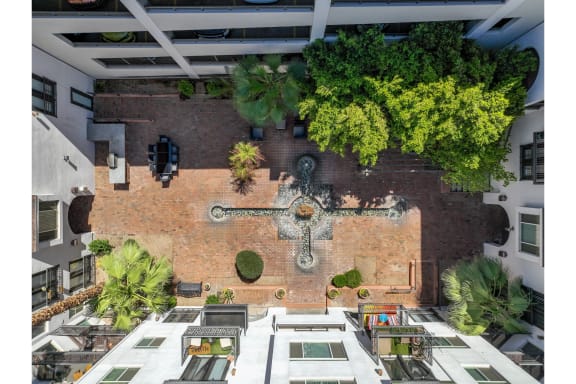 aerial view of courtyard at Roosevelt Square apartments