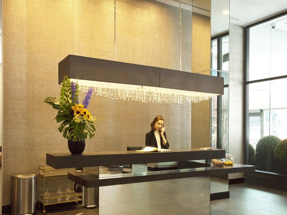Welcoming Reception Area at The Benjamin Seaport Residences, Boston, MA
