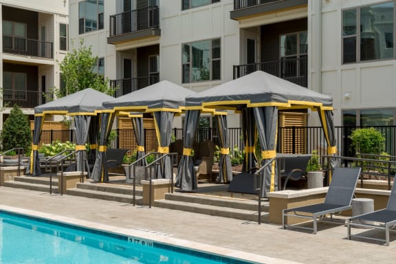 Picturesque Pool And Cabana Setting at Berkshire Main Street, Durham, North Carolina