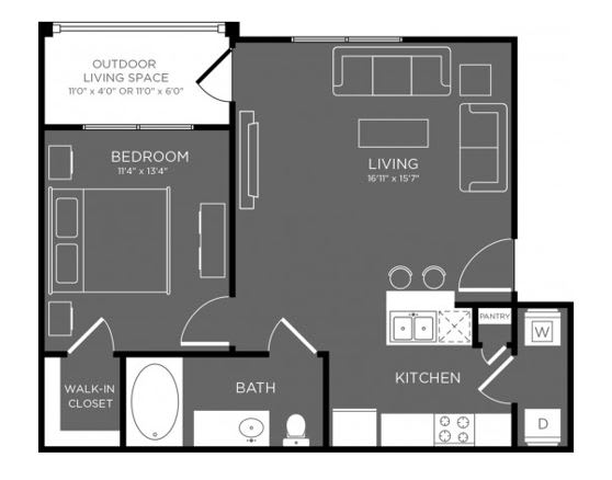 One Bed One Bath Floor Plan at Mansions Woodland, Conroe, Texas