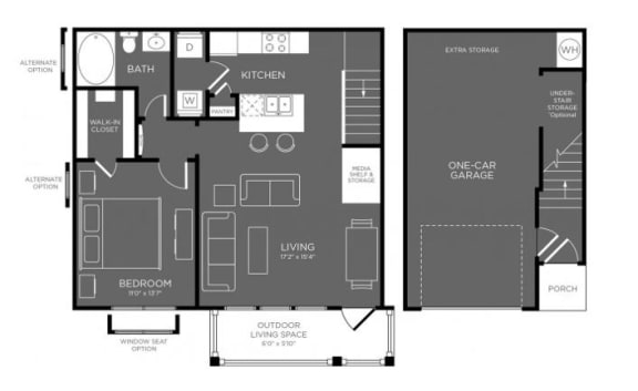 One Bed One Bath Floor Plan at Mansions Woodland, Texas, 77384