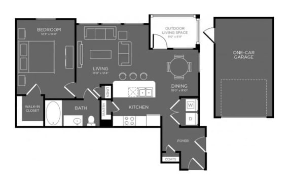 One Bed One Bath Floor Plan at Mansions Woodland, Conroe, TX