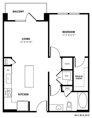 A1 Floor Plan at Berkshire Exchange Apartments, Spring, TX