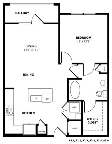 A2 Floor Plan at Berkshire Exchange Apartments, Spring, 77388