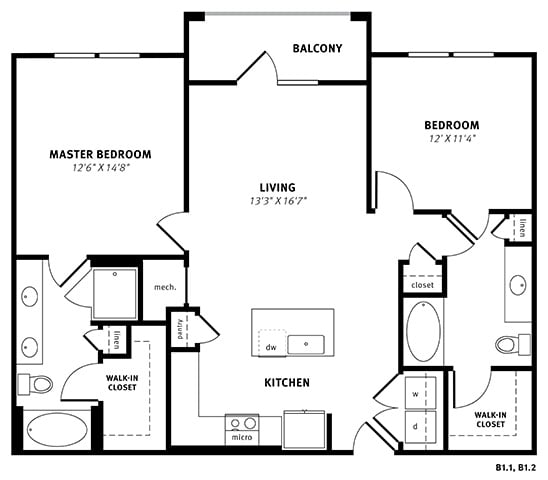 B1 Floor Plan at Berkshire Exchange Apartments, Spring, TX