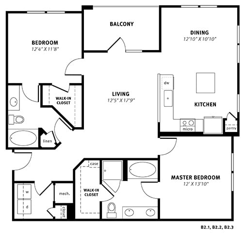 B2 Floor Plan at Berkshire Exchange Apartments, Spring, 77388