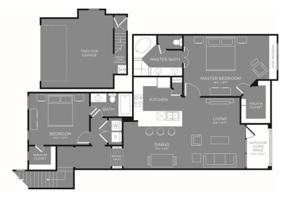 Two Bed Two Bath Floor Plan at Mansions Woodland, Conroe, TX