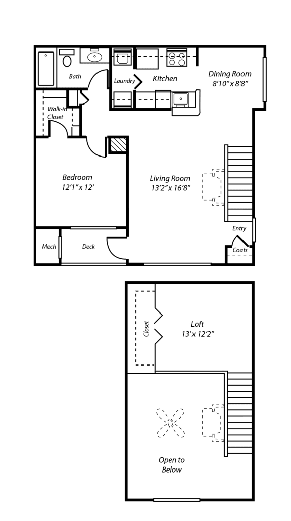 A3L Barnstable Loft 1 Bedroom 1 Bath Floor Plan at Ellington Metro West, Massachusetts, 01581