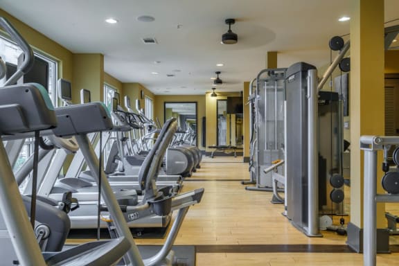 Berkshire Medical District apartments fitness center with high-impact cardio equipment