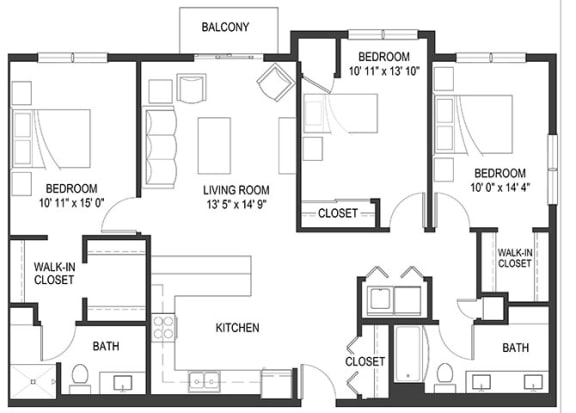 3B Floor Plan at Berkshire Central, Blaine, MN, 55434