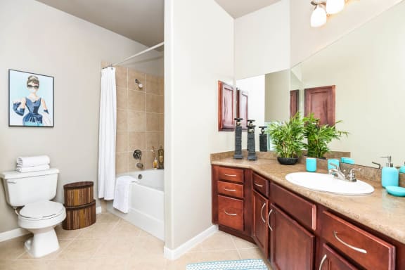 Falls at Eagle Creek bathroom with soaking tub and tile surrounds