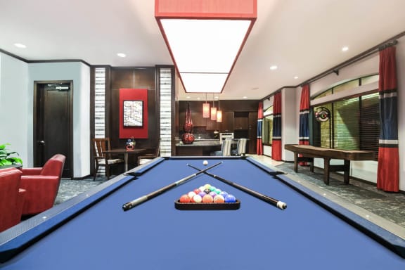 Falls at Eagle Creek social area with billiards