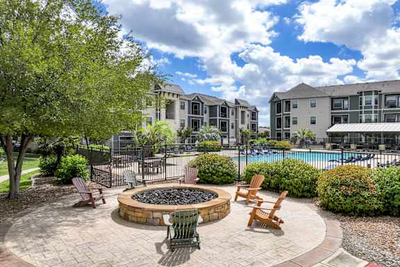 outdoor fireside retreat at Boardwalk Med Center luxury apartments for rent in San Antonio