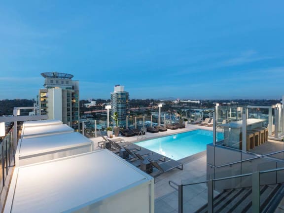 Rooftop pool area, The Rey, Luxury Apartments in San Diego