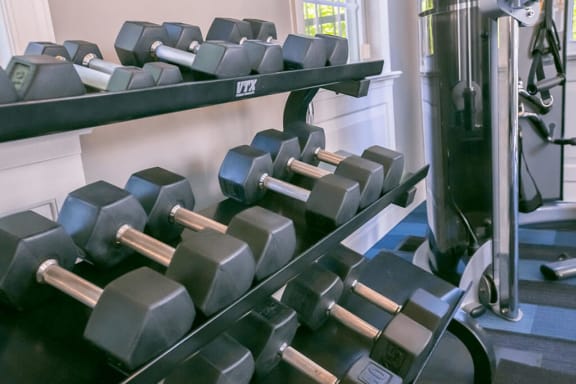 Fitness Center with free weights at the Residence at Christopher Wren
