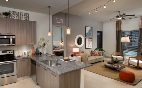 Living Room With Kitchen View at Berkshire Coral Gables, Miami, FL, 33146