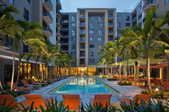 Swimming Pool with Lounge Seating at Berkshire Coral Gables, Miami, FL, 33146