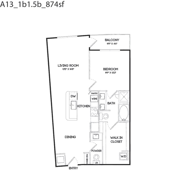 A13 floorplan at The Gabriella apartments