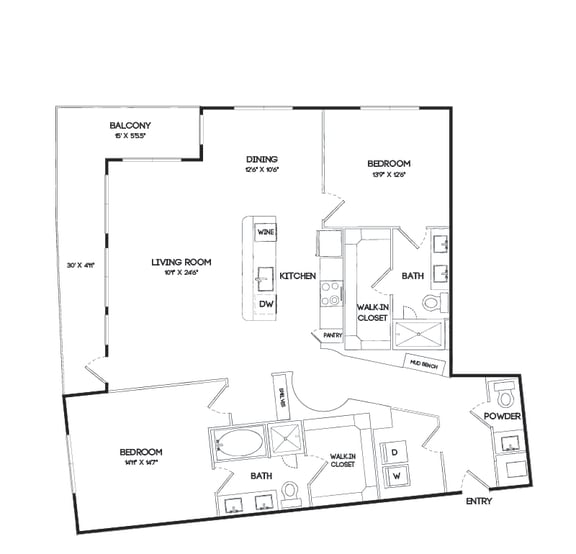 B12 floorplan at The Gabriella apartments