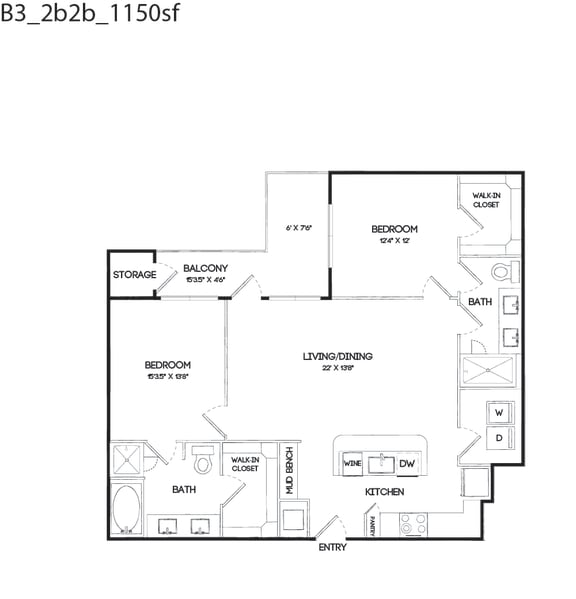 B3 floorplan at The Gabriella apartments
