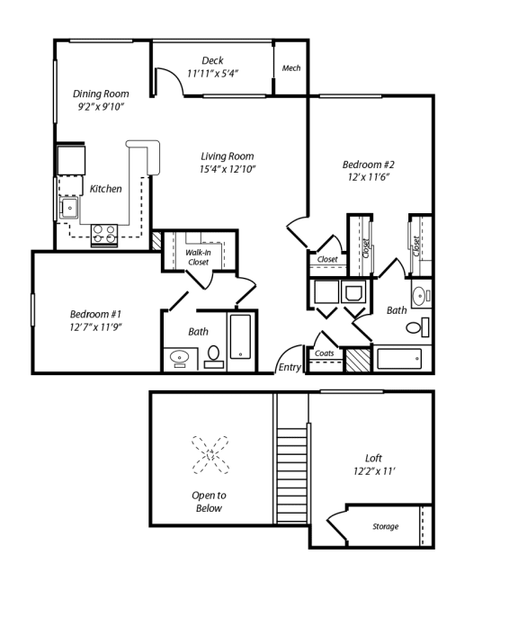 Two Bedroom Two Bath Floor Plan at Ellington Metro West, Massachusetts